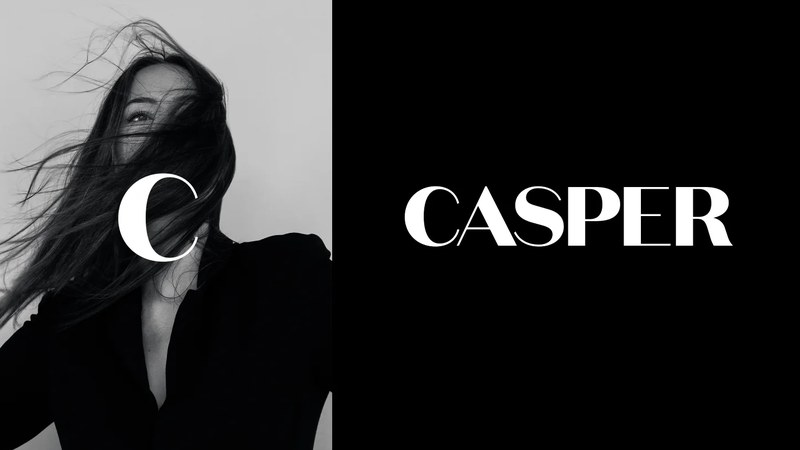 The Casper identity: a C monogram over a black and white portrait, beside the CASPER wordmark in white on black