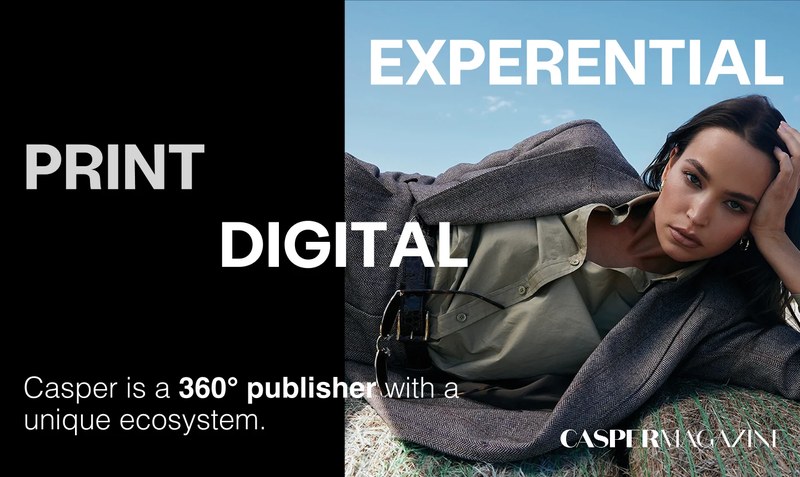 Advertiser presentation slide: Print, Digital, Experiential. Casper is a 360 degree publisher with a unique ecosystem.