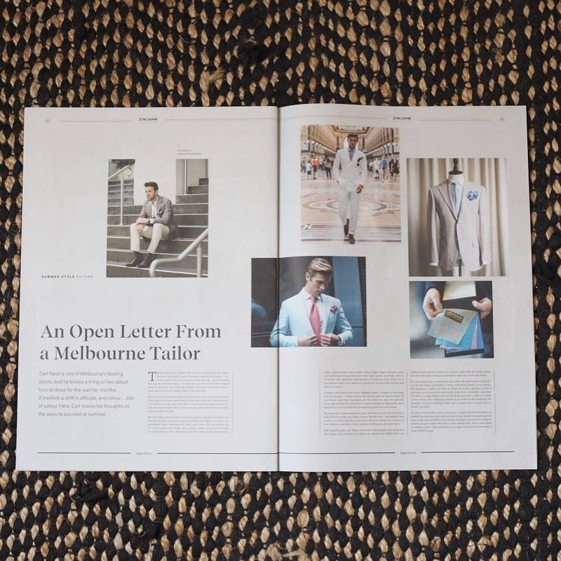 A Zagame Collection spread titled An Open Letter From a Melbourne Tailor